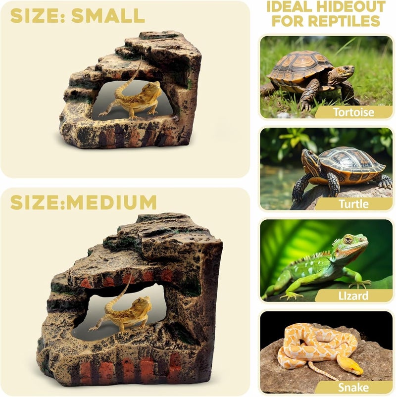 GOZILLA Small Reptile Accessories for Tank, Basking Platform Hideout, Bearded Dragon Hide and Cave Decor for Small Turtle,Snake and Lizard.(Brown-S-Kit) - Image 3